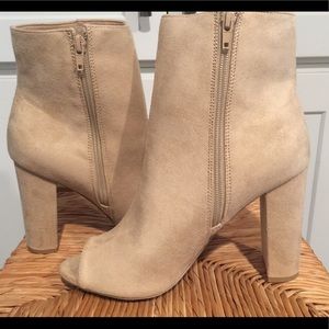 PEEP TOE BOOTIES. NEW IN BOX.